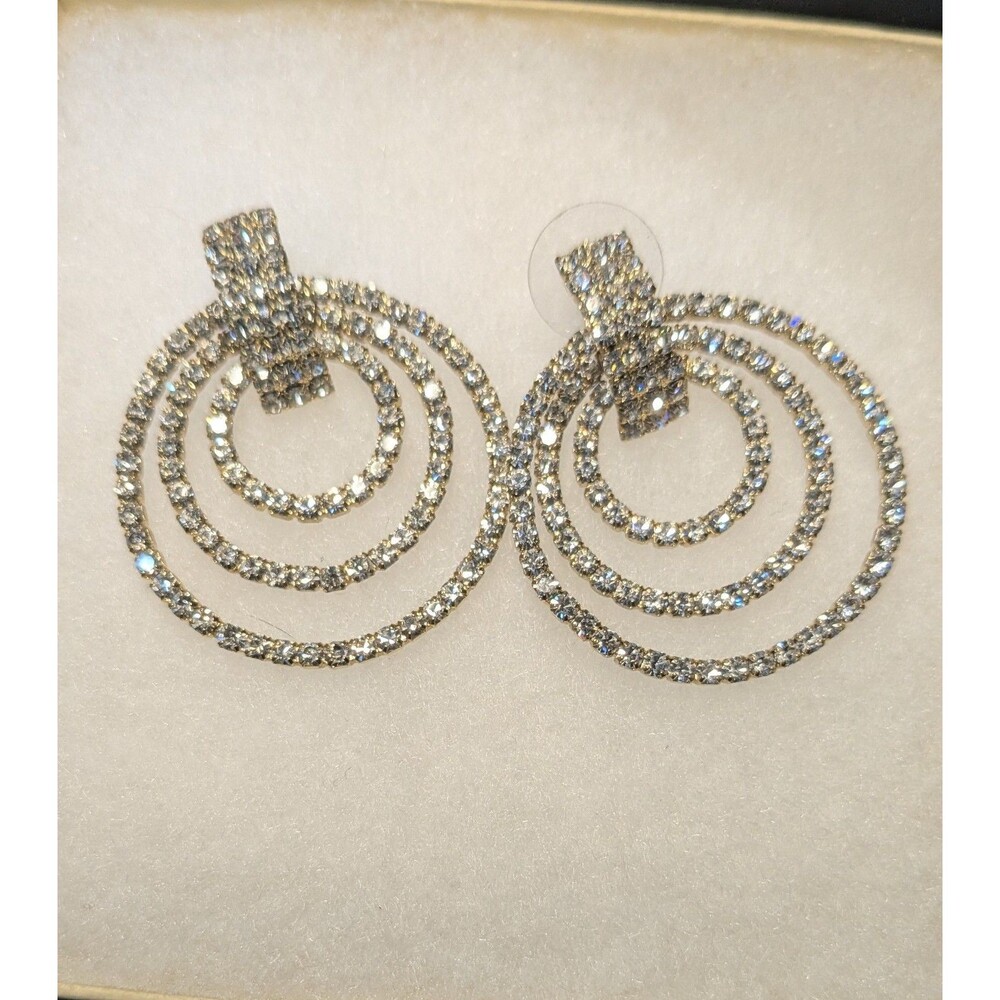 Rhinestone Triple Loop circlular Earrings